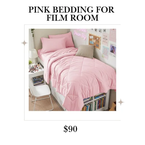 Pink bedding for film room