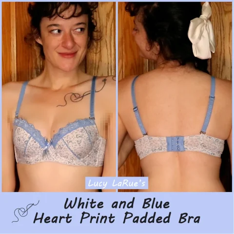 White and Blue Heart Print Padded Bra