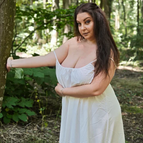 White Sundress Forest Pose