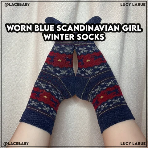Worn Blue Scandinavian Girl Winter Socks