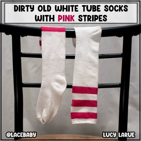 Dirty Old White Tube Socks with Pink Stripes