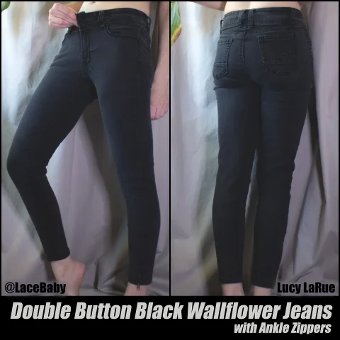 Double Button Black Wallflower Jeans with Ankle Zippers