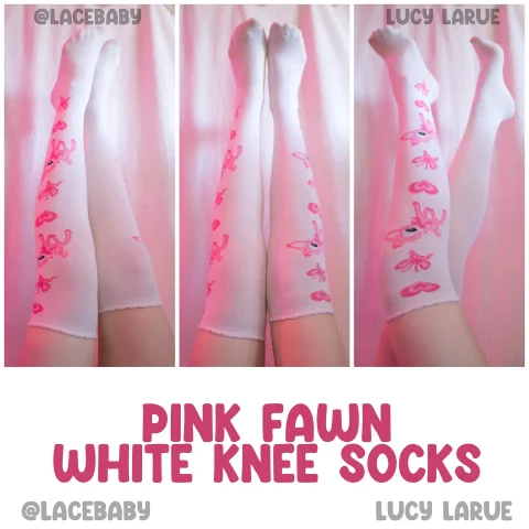 Pink Fawn White Knee Socks