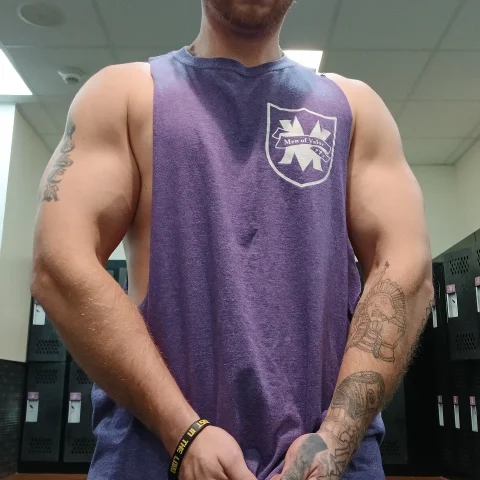 Worn Purple Tank Top - Muscular Gym Look