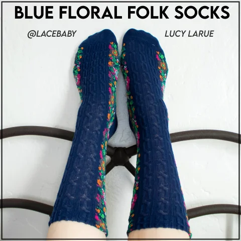 Blue Floral Folk Socks