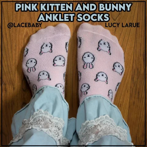 Pink Kitten and Bunny Anklet Socks