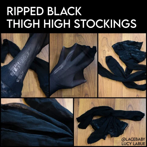 Ripped Black Thigh-High Stockings