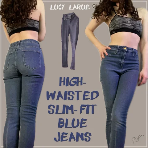 High-Waisted Slim Fit Blue Jeans
