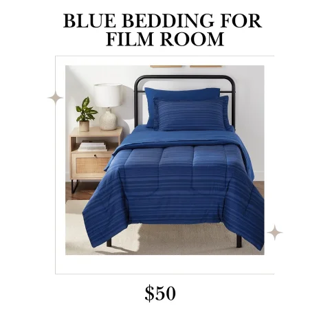 Blue bedding for filmroom