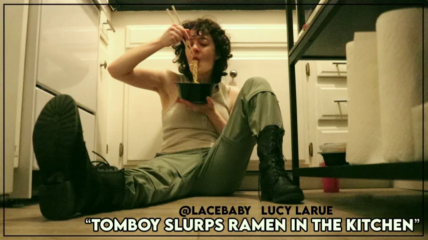 Tomboy Slurps Ramen In The Kitchen