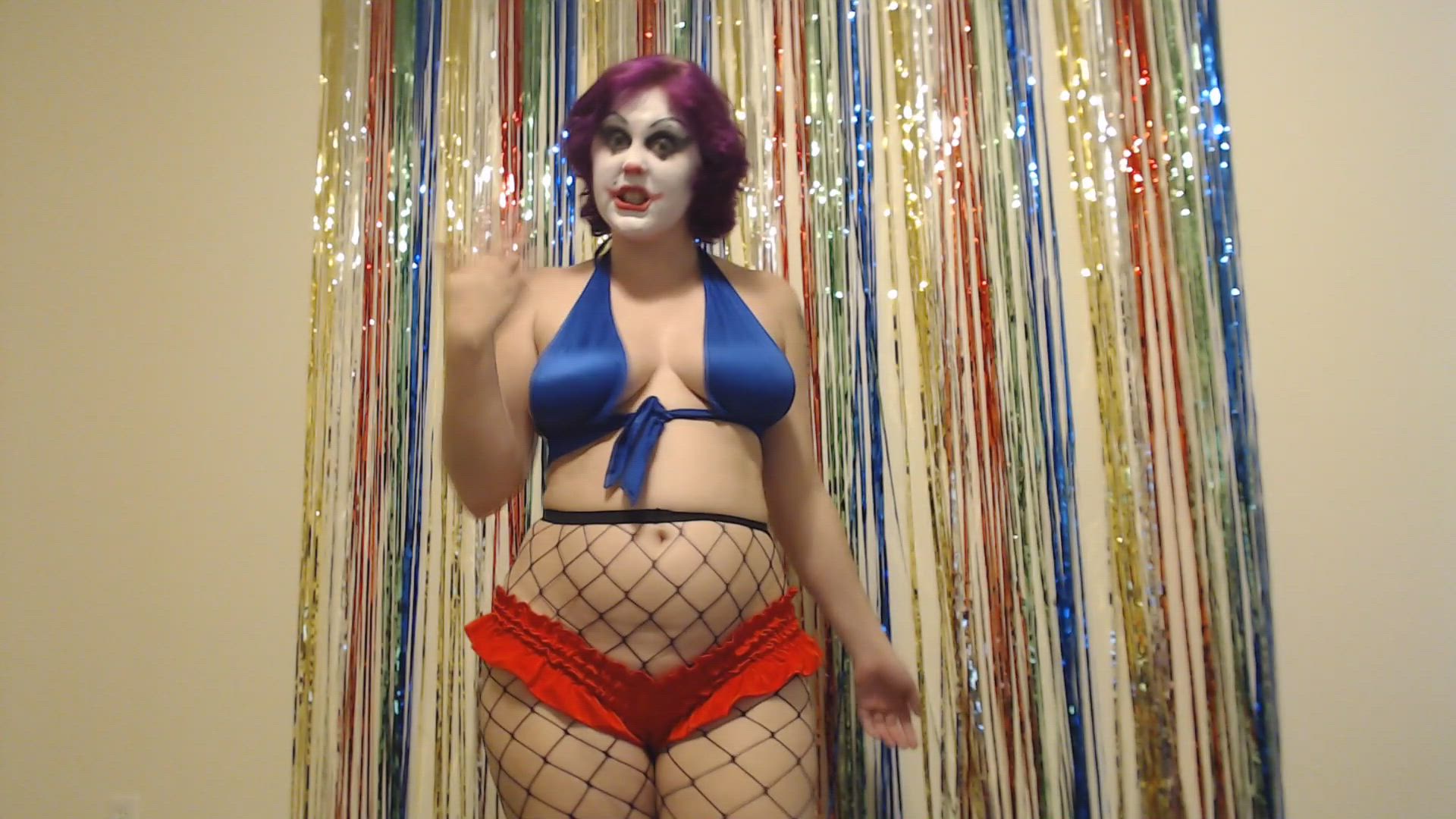 This clown is so hot and sweaty