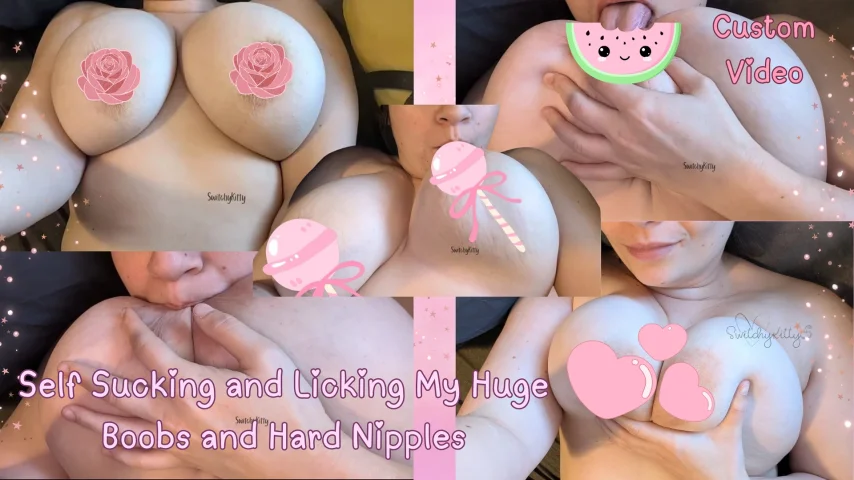 Custom Vid Self Sucking And Licking My Huge Boobs And Hard Nipples Hands Free