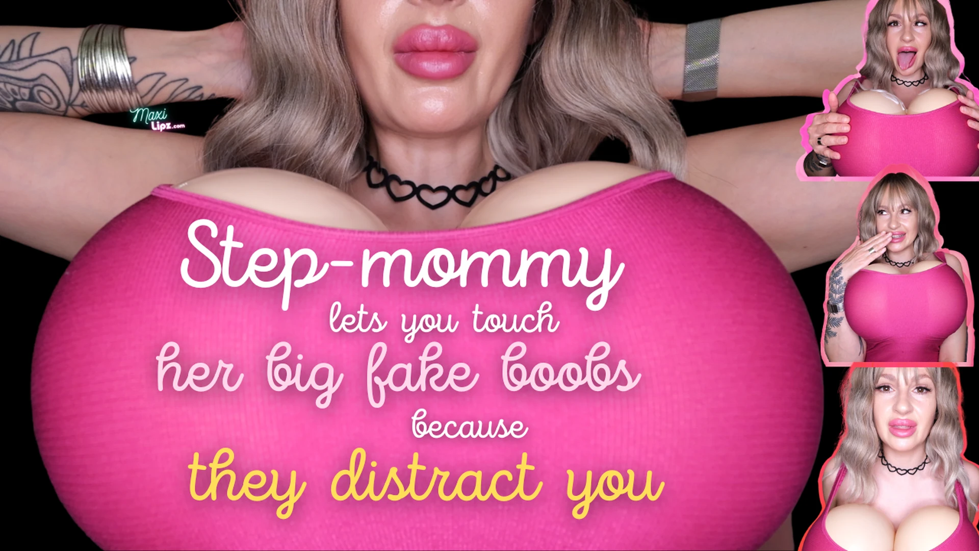 Step-mommy lets you touch her FAKE BOOBS because they are distracting you