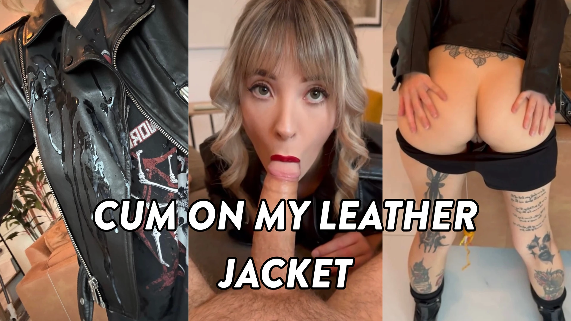 CUM ON CLOTHES - huge cumshot on my leather jacket!