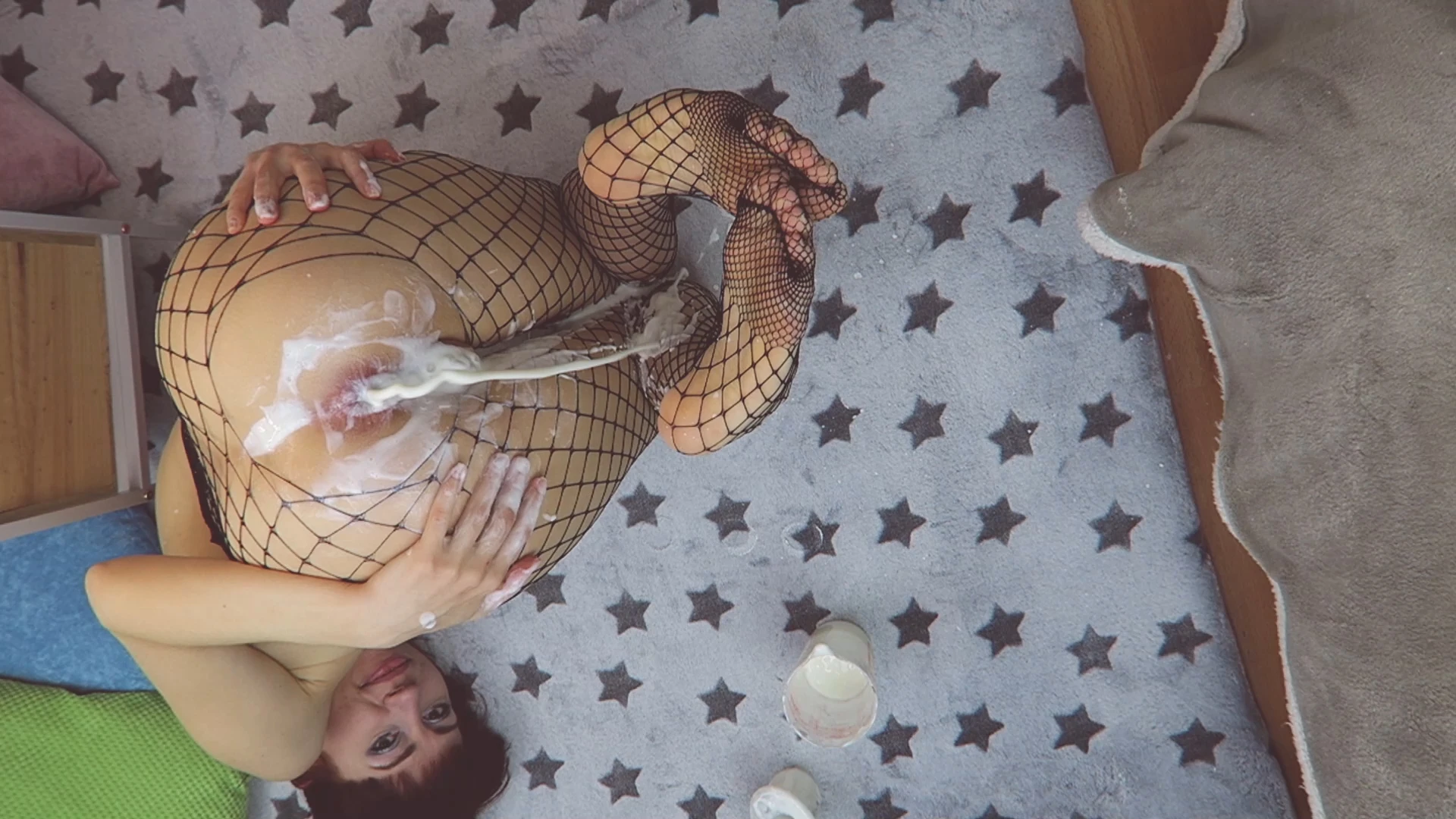 Milkshake enema, ass sounds, tunnel plug