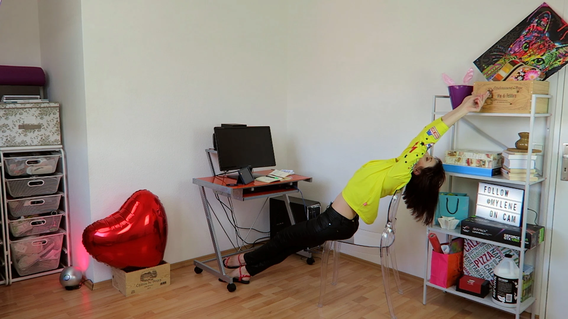 Stretching. Belly & whale tail