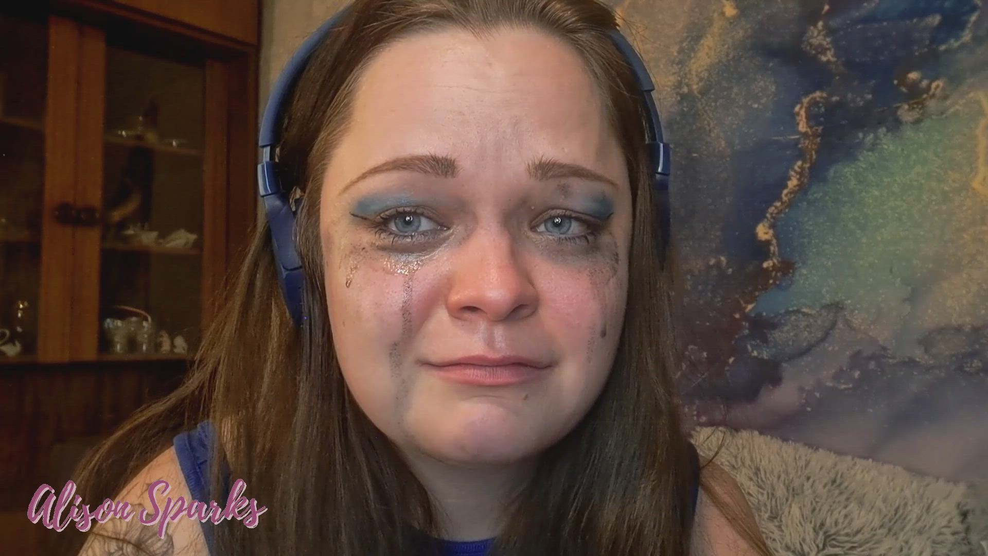 Close-up crying and ruined makeup