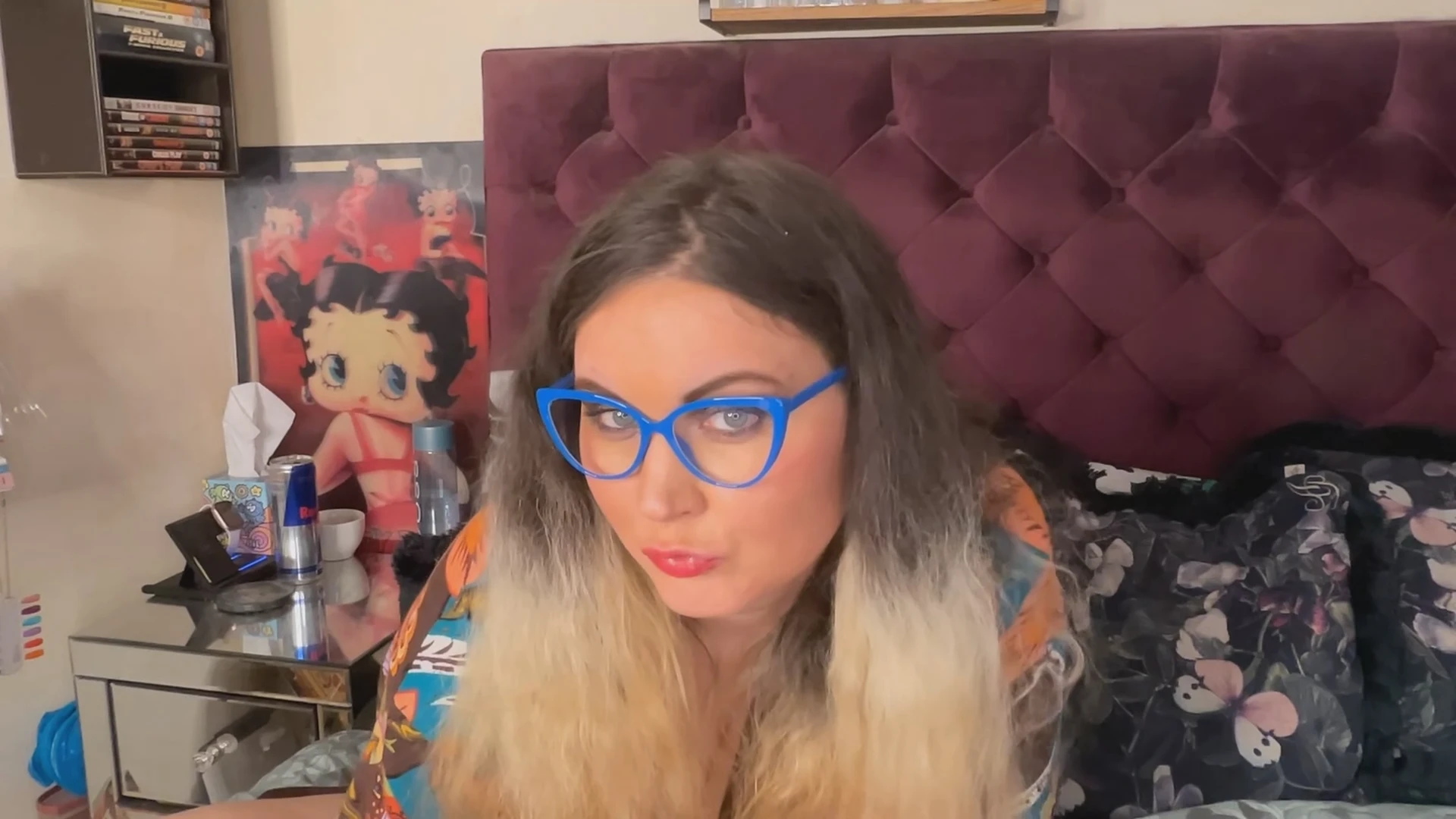 Kinky whore tries on her new glasses ready for geeky content