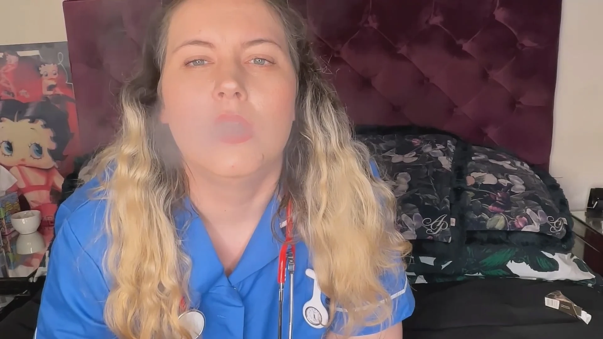 Smoking nurse has a coughing fit