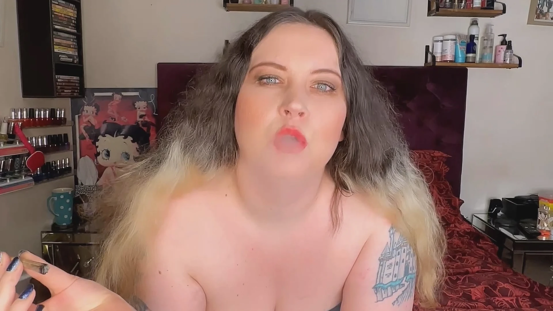 PVC clad BBW gets hot and horny while having a coughing fit