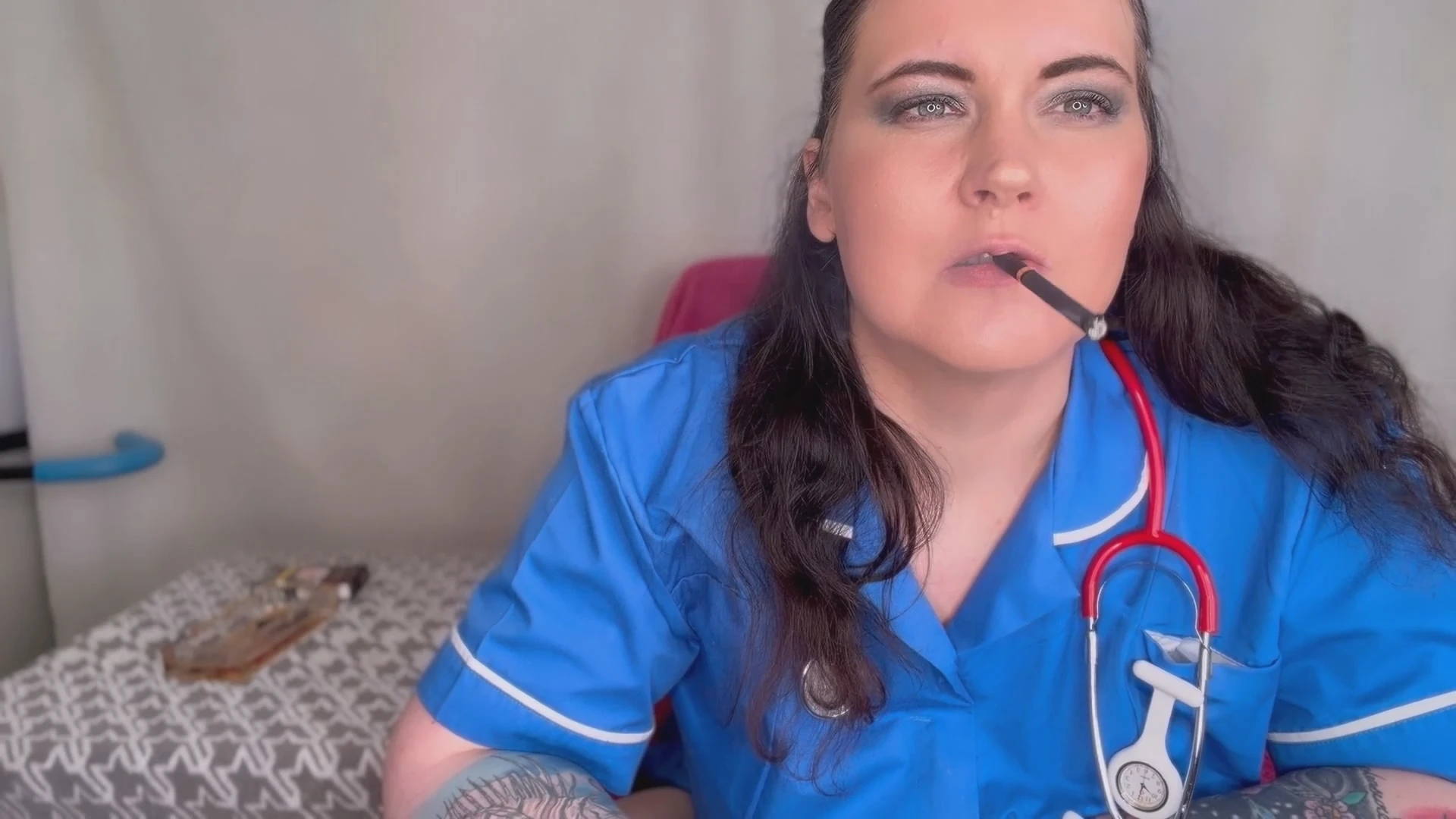 Naughty Nurse FFW having a smoke break