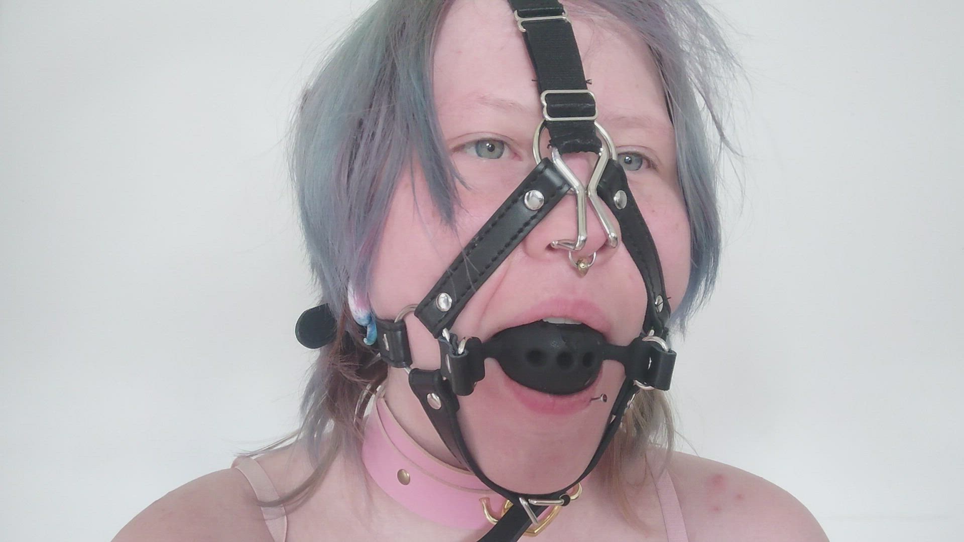 Ball Gagged Fuckdoll Fucks Pussy and Squirts